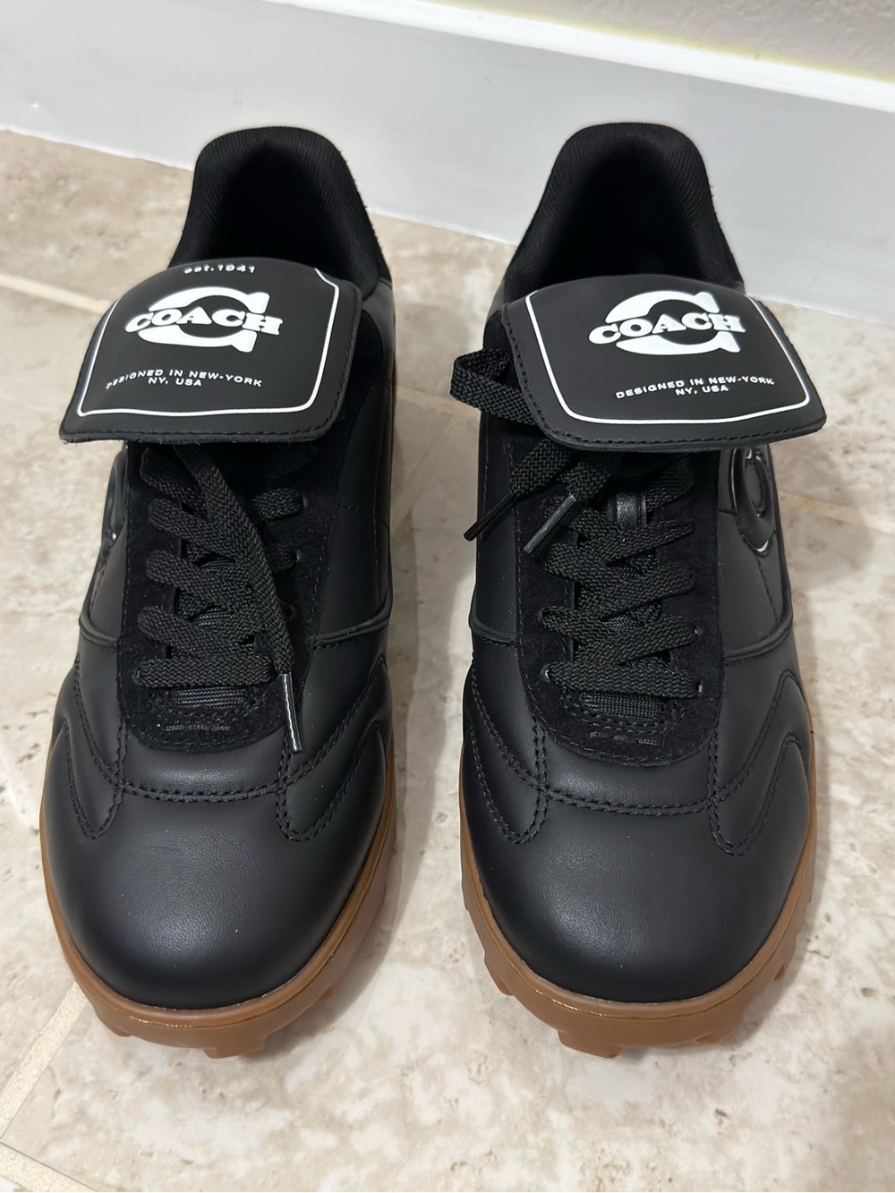 COACH Men's Match Lace-Up Sneakers In Black Color (Size 9 D).